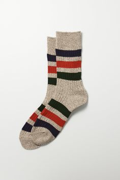 This model is the updated version of ‘R1432 PARK STRIPE CREW SOCKS’ and knitted with different yarn. The design of these socks is inspired by outdoor blankets, and the rugged fabric with neps is knitted with an old-type low-gauge knitting machine. The vivid stripes on the natural-feel fabric characterize this item. Choose from Ivory or Beige. Specifications: Made from 45% acrylic, 24% cotton, 12% silk, 9% wool, 9% polyester, 1% polyurethane. Sizing Help: Small (23-25cm) fits US women's 5.5~8 and Norwegian Rain, Garden Clocks, Childrens Shop, Fall Bags, Outdoor Blankets, Tech Cases, Travel Storage, Knitting Machine, Hair Accessories Jewelry