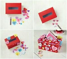 several pictures of different boxes with hearts and confetti on the top one has a knife in it