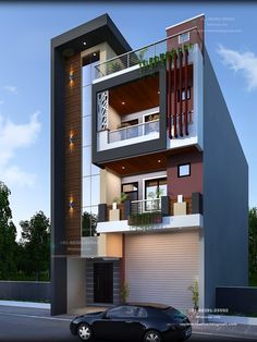 a car is parked in front of a two story house