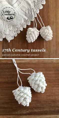 crocheted cotton balls are being used to make an ornament for the table