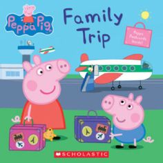 the peppa pig family trip book is shown in front of an airplane and luggage