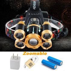 the zoomable headlamp has two batteries attached to it