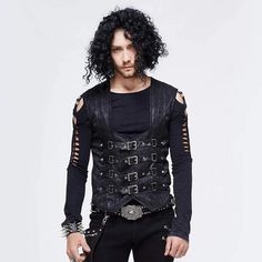 Material:POLYESTER;COTTON;SPANDEX 
Color:Black 
Weight/KG:0.55 
Style:Goth 
Size:S-3XL Black Peas, Punk Vest, Corset Steampunk, Mode Steampunk, Rock Style Outfits, Rock Style Clothing, Style Steampunk, Black Pants Men, Corset Bustier