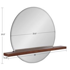 a mirror and shelf with measurements for it