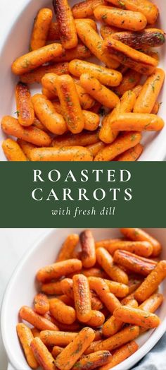 roasted carrots with fresh dill in a white bowl