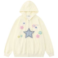 1984 Casual Zipper Hoodie Star Patch - fashionupstore1 Cotton Hoodie With Star Print, Trendy Cotton Hoodie With Star Print, Trendy Hooded Sweatshirt With Star Print, White Star Print Hoodie For Winter, White Star Print Winter Hoodie, Cute Zip Up Hoodie, Luxury Hoodie, Star Hoodie, Sweatshirt Jean Jacket