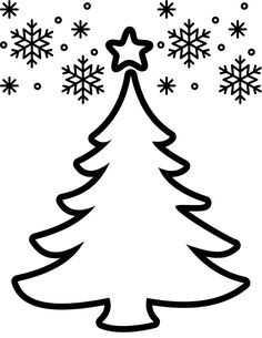 a black and white christmas tree with snowflakes on the top is an illustration