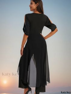 Katykey - Chic V-Neck Jumpsuit with Unique Cut-Out Detail and Asymmetrical Hem, Ideal for Spring and Fall - Womens Fashion Asymmetrical Summer Evening Jumpsuits And Rompers, Asymmetrical Jumpsuits And Rompers For Evening Summer Events, Fitted V-neck Asymmetrical Dress For Fall, Chic Asymmetrical V-neck Dress For Summer, Luxury Fitted V-neck Asymmetrical Dress, Luxury Asymmetrical V-neck Dress, Chic Black Asymmetrical V-neck Dress, Asymmetrical Hem, Asymmetric Hem