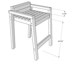 a wooden stool with measurements for it