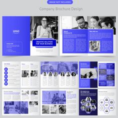 a blue and white brochure design