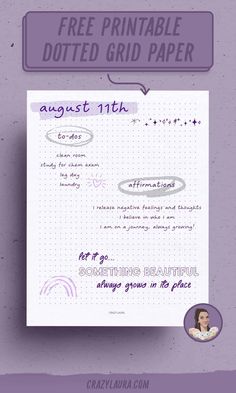 a purple poster with the words free printable dotted grid paper on it and an image of