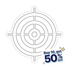 a white sticker with the words buy 10 get 50 % off and an image of a