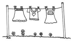 clothes hanging out to dry on a line with flowers in the foreground and an image of