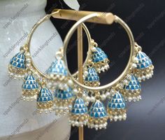 Meenakari Mini Jhumkis Bali Style Festive Blue Tilla Jhumkas, Blue Jhumkas For Festivals And Celebrations, Blue Jhumkas With Latkans For Celebration, Blue Jhumkas For Festive Occasions, Blue Latkans Jhumkas For Celebration, Blue Temple Jewelry Jhumkas For Celebration, Blue Cutdana Jhumkas For Wedding, Celebration Blue Jhumkas With Latkans, Temple Style Blue Jhumkas For Celebration