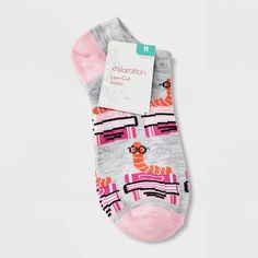 Add some fun and color to your outfit with the Women's Bookworm Low Cut Socks from Xhilaration™ in Gray/Pink 4-10. Made from a lightweight fabric with touches of polyester and spandex for stretchy comfort, these socks ensure your feet to stay nice and snug all day. Featuring a bookworm in glasses, these Xhilaration™ Women's Bookworm Low Cut Socks is perfect for everyday use. Playful Fitted Cotton Socks, Stretch Pink Socks For Summer, Pink Stretch Socks For Summer, Trendy Stretch Pink Socks, Trendy Pink Stretch Socks, Playful Pink Summer Socks, Fun Pink Socks For Summer, Playful Pink Fitted Socks, Playful Fitted Pink Socks