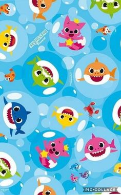 a blue background with many different types of fish