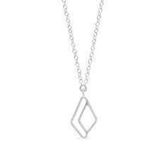 Open diamond pendant necklace in sterling silver Modern Diamond Cut Pendant Necklace, Sterling Silver Necklace With Rectangular Diamond Cut Pendant, Modern Diamond Cut Square Pendant Necklace, Modern Square Pendant Necklace With Diamond Cut, Modern Silver Diamond Necklace, Minimalist Sterling Silver Charm Necklace With Large Pendant, Sterling Silver Square Pendant Necklace, Sterling Silver Square Pendant Necklace With Diamond Cut, Sterling Silver Diamond Cut Square Pendant Necklace