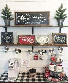 a coffee bar is decorated with christmas decorations