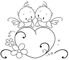 two little birds sitting on top of a heart