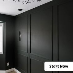 a room with black painted walls and white lettering on the wall that says, how do you