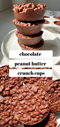 A no-bake dessert perfect for spring and summer time! These Chocolate Peanut Butter Crunch Cups will cure the sweet tooth craving and made with only 3 ingredients. Chocolate Protein Crunch Cups, Peanut Butter Crunch Balls, Pb Recipes, Baking Bars, Random Desserts, Crunch Bars Recipe, Peanut Butter Rice Crispies, Chocolate Rice Crispy, Rice Crispy Bars