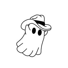 a black and white drawing of a ghost wearing a hat