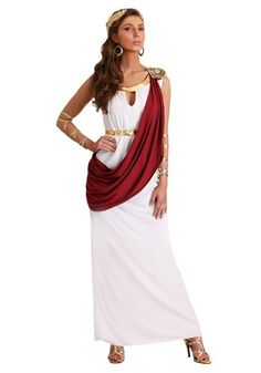 Womens Olympic Empress Costume Roman Empire Outfit Woman, Roman Empress Costume, Roman Empire Costume, Hestia Goddess Costume, Around The World Costume Ideas, Greek Toga Woman, Hestia Costume, Olympic Costume Ideas, Toga Costume Womens