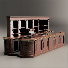 an old fashioned bar with shelves and barstools in the shape of bookshelves