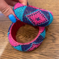 Never Worn, Cute For Halloween Pink Woven Bracelet Jewelry, Spring Party Blue Bracelets, Pink Woven Bracelet For Summer, Handmade Fun Bracelet, Pink Bangles, Teal And Pink, Blue Teal, Womens Jewelry Bracelets, Color Blue