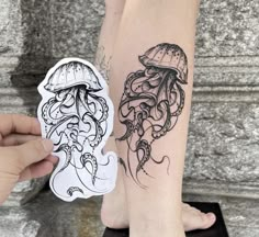 a person with a tattoo on their arm next to an image of a jellyfish