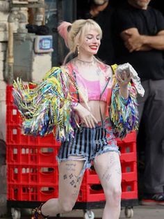 Margot Robbie Harley Quinn Birds Of Prey Wings Caution Tape Jacket Inspiration: Movie: Harley Quinn: Birds of Prey Celebrity Name: Margot Robbie Character Name: Harley... Harry Quinn, Birds Of Prey Harley Quinn, Harley Quinn Jacket, Ruffles Potato Chips, Jacket Inspiration, Caution Tape