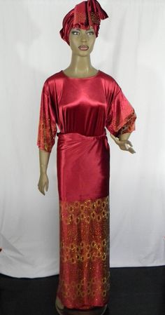 "Velvet With Stones Design/Nigerian Party Outfits/Trendy African Velvet Outfits/Ready Made Velvet 3 Piece Set Wrapper, Buba & Gele/Red Measured While Laying Flat: Size: L/56 Armpit to Armpit: 23\" (Full Chest: 46\") Shoulder To Bottom: 24.5\" Sleeve Length From Neckline: 17\" Wrapper: Wide: 68; Length: 49\" ~~Gele: L/56\" & W/18\" Size: XL/58 Armpit To Armpit: 25\" (Full Chest: 50\") Shoulder To Bottom: 25\" Sleeve Length: 18\" Wrapper: Wide: 72\"; Length: 50\" ~~ Gele: L/56\" & W/19 Red Satin Party Sets, Red Holiday Party Sets, Red Party Sets, Red Stretch Party Sets, Red Evening Sets For Festivals, Red Silk Party Set, Red Fitted Evening Sets, Satin Sets For Party And Festivals, Satin Party Sets For Festivals