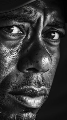 Black and White Portrait of Tiger Woods Ultra Realistic Drawings, 3/4 Portrait Reference, Human Faces Reference, High Contrast Photography Portraits, Art Reference Photos Faces Black And White, Side Portrait Photography, Black And White Face Reference, Black And White Pictures Of People, Black And White Portrait Photography Faces