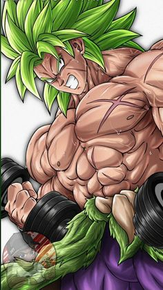 an image of a cartoon character with dumbs on his chest and one hand holding a barbell