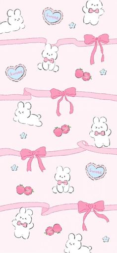 a pink background with teddy bears and hearts