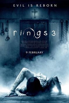 the poster for rings 3 is shown in black and white, with an image of a person laying on the floor