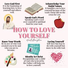 how to love yourself in the bible with pictures and text on it, including an image of