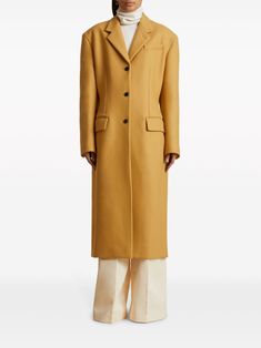 manteau The Bontin à simple boutonnage Single Breasted Coat, Notched Collar, Mustard Yellow, Long Length, Welt Pocket, Single Breasted, Wool Blend, Fashion Branding, Top Brands