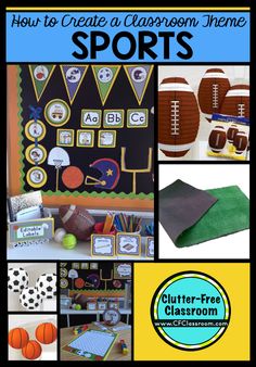 Are you planning a sports themed classroom or thematic unit? This blog post provides great decoration tips and ideas for the best sports theme yet! It has photos, ideas, supplies & printable classroom decor to will make set up easy and affordable. You can create a sports theme on a budget! Preschool Camping, Classroom Theme Ideas, Clutter Free Classroom, Camping Theme Classroom, Kids Camping