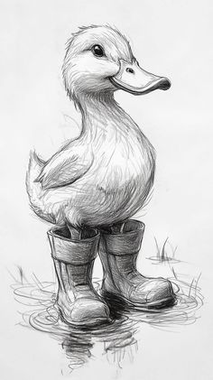 a drawing of a duck sitting on top of a boot