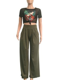 Army Green Pocketed Wide Leg Casual Pants Khaki Stretch Wide Leg Pants, Stretch Khaki High-waisted Pants, Khaki Stretch Trousers, Stretch Khaki Trousers, Khaki Stretch Wide-leg Pants, Stretch Khaki Wide-leg Pants, Wide Leg Casual Pants, Casual Wide Leg Pants, Bottoms Pants