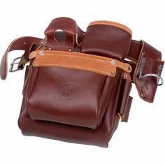 a brown leather case with two straps