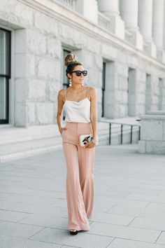 Outside Wedding Guest Outfit, Pants Cocktail Attire For Women, Classy Summer Dresses, Blush Pants, Summer Fashion Women, Lifestyle Dresses, Wide Legged Pants, Spring Denim, Gaun Fashion