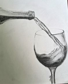 a drawing of a wine glass being filled with red wine