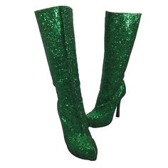 Ellie 7 Emerald Green Glitter 4" Stiletto Heels Knee-High Boots 421-Zara Green Glitter, Boot Shoes Women, High Boots, Knee High Boots, Emerald Green, Knee High, Stiletto Heels, Emerald, Shoe Boots