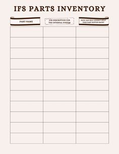 This Internal Family Systems (IFS) Therapy tool can be used to keep track of your parts, identifying what role they currently have for your system, and better understand what these parts need from Self-energy to support Self-to-part trust, and empower a Self-led internal system. Ifs Parts Mapping, Internal Family Systems Parts Mapping, Ifs Parts, Self Energy, Work Tracker, Family Systems Therapy, Ifs Therapy, Parts Work, Internal Family Systems