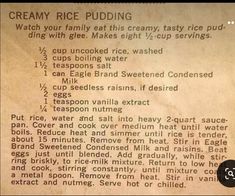 an old recipe for creamy rice pudding