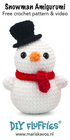 a crocheted snowman is shown with the words free crochet pattern and video