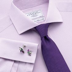 Lilac mini gingham non-iron tailored fit dress shirt | Tailored fit dress shirts from Charles Tyrwhitt | CTShirts.com Abc Style, Pita Work, Mens Dresses, Shirt Tie Combo, Terno Slim, Fitness Shirts, Cuban Shirts, Men's Dress Shirts