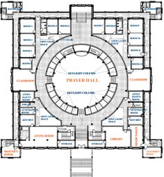 the floor plan for prayer hall, which is located in the center of the building